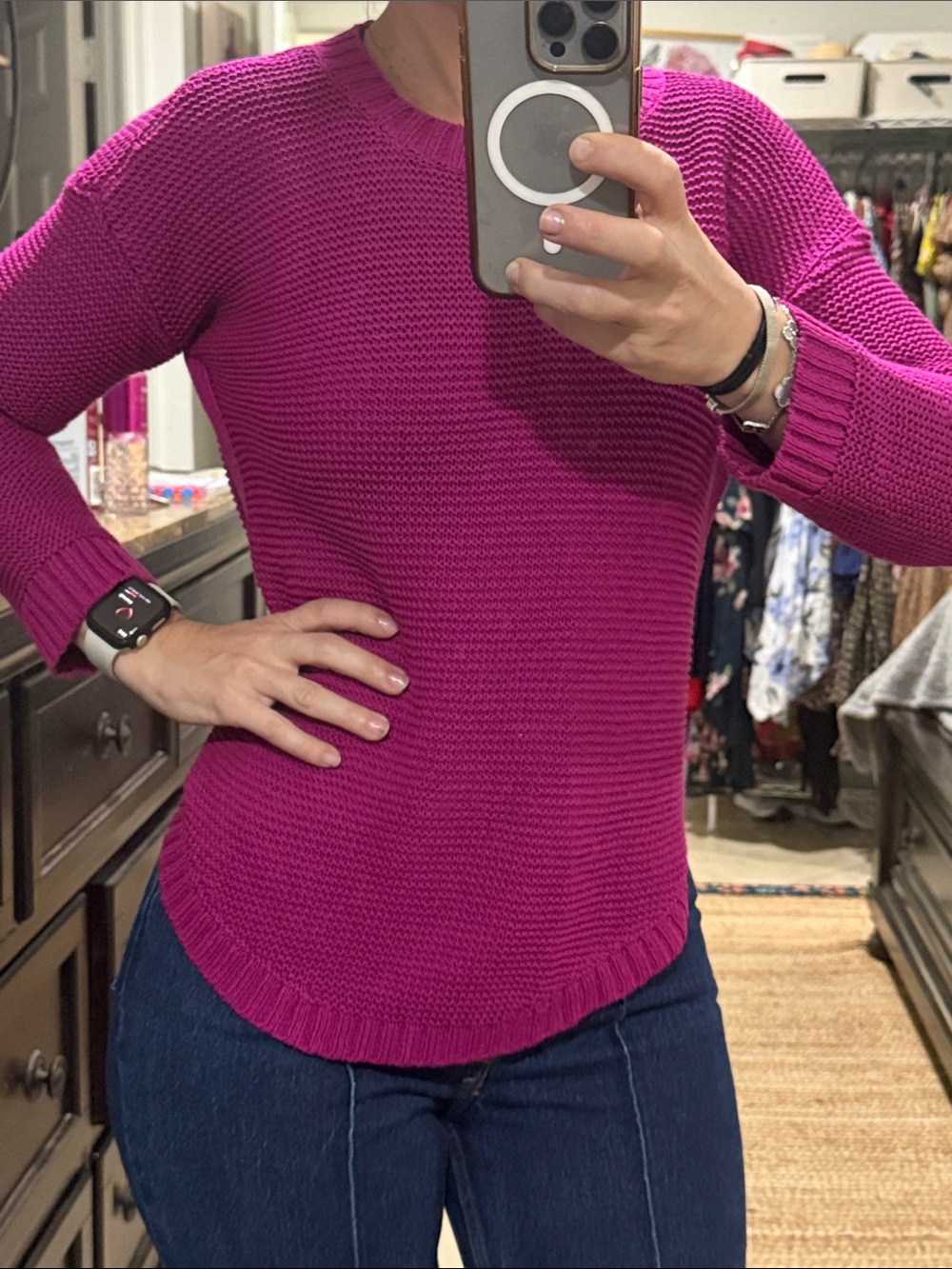 Women’s Crewneck Sweater in Bright Magenta